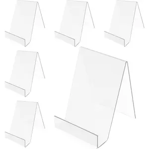 Clear Acrylic Book Stand Display Holder, Pack of 6 Transparent Easels for Books and Cards