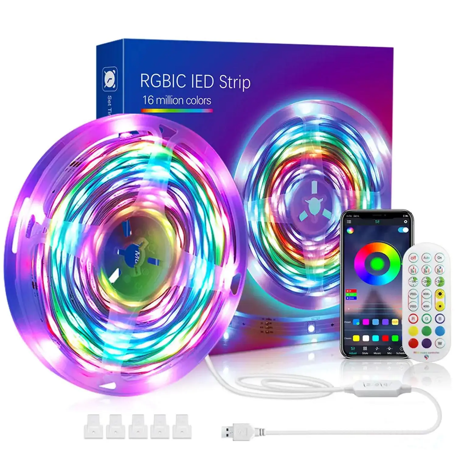 Smart LED Light Strip, 1 Count RGB Color Changing USB Light Strip with Timer, BT APP Control Music Sync LED Light for Dressers for Bedroom, TV, Comput