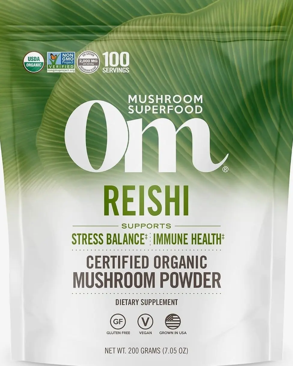 Om Mushroom Superfood Reishi Organic Mushroom Powder, 100 Servings, Organic Adaptogen Powder for Stress Relief and Immune Health