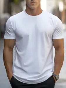 Men's 100% Cotton Relaxed Fit Short Sleeve T-Shirt - Breathable Round Neck Casual Top, Machine Washable Durable Fabric, Solid Color Basic Versatile Tee for Spring Summer Vacation & Casual Attire, Cotton T Shirts, Summer Clothing, Classic Round Neck, Comfo