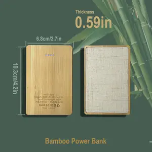Bamboo Power Bank Portable Charger 5000mAh USB C Input Output 3 Outputs Mini Battery Pack with Phone Holder for iPhone 17 16 15 14 Air Samsung S23