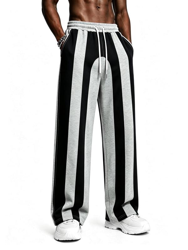 Men's Wide Leg Sweatpants, Loose Fit Baggy Jogger Pants with Contrast Side Stripes, Casual Workout Gym Pants for Streetwear & Everyday Wear