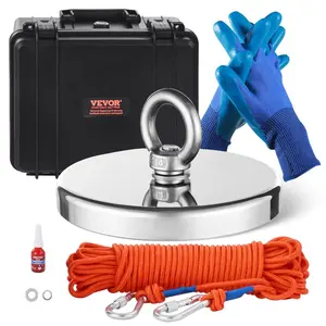VEVOR Magnet Fishing Kit, 2000 LBS/907 Kg Single-Sided Pulling Force Magnet Fishing Kit, Rare Earth Neodymium Magnetic Fishing Kit Includes Grappling Hook, Heavy Duty Rope, Gloves, Eyebolt, Carry Case