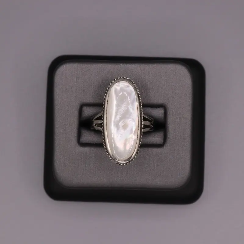 Sterling Silver Stone Ring - Oval Mother of Pearl