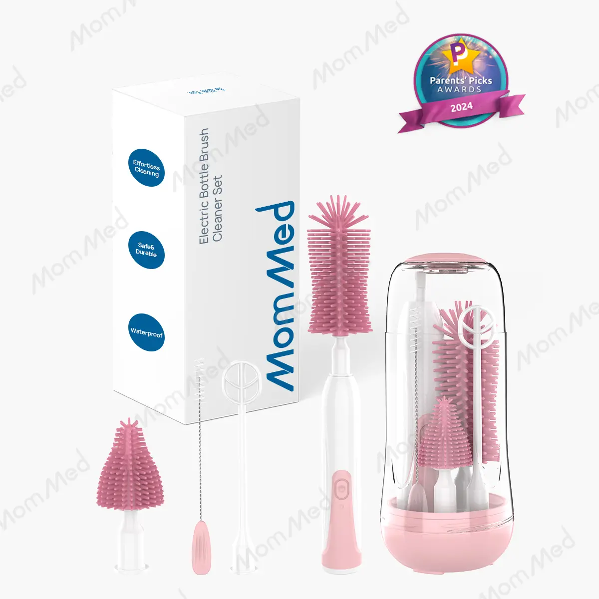MomMed Electric Bottle Cleaning Brush, Baby Bottle Brush Cleaner Water Bottle Cleaning Kit, Nipple Brush Pacifier Cleaner Straw Cleaner Brush for Newborns,4 Packs Set
