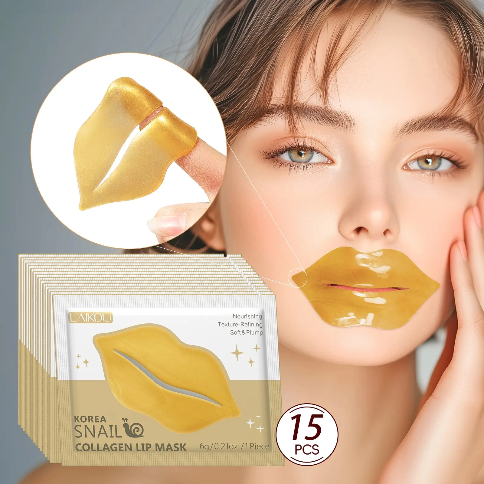 LAIKOU Korea Snail Collagen Infused Lip Mask, Deep Hydration & Repair for Dry Cracked Lips, Skin Care Lip Patches for Fuller & Smoother Lips, Moisturizing Lip Mask