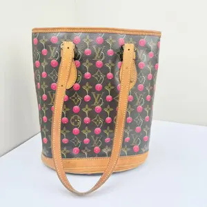Pre-owned Louis Vuitton Coated Canvas Shoulder Bags Cherry Cerises Bucket Monogram CPU0323