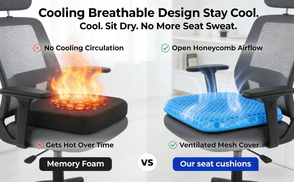 Gel cushion, cooling cushion (extra large and thickened), breathable honeycomb design to absorb pressure points, gel cushion for office chairs, home and car seat cushion, wheelchair cushion