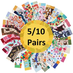 5/10 Pairs Random Comfy AB Socks Multiple Patterns, Couples Cotton Socks, Hip Hop Street Sport Asymmetric Mid Calf Long Socks, Soft Cozy for Family Casual and Outdoor Sports Activities
