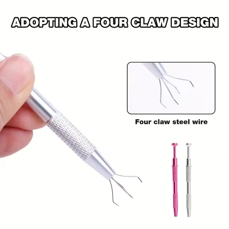 2pcs Stainless Steel Perforation Ball Gripper & Pen, 4-Claw Precision Claws Jewelry Crafting, Ergonomic Handle, Non-Slip Grip, Heavy-Duty Metal, Industrial