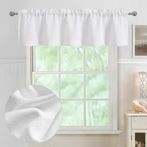 White Valance for Windows, Light Filtering Faux Linen Textured Semi Sheer Small Short Valance for Bathroom Laundry Basement, 60Wx14L inch, 1 Piece