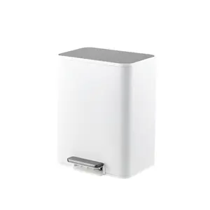 3.4 Gallon Rectangular Trash Can with Soft-Close Lid, Garbage Can Foot Pedal & Slim Design, Trash Bin for Kitchen Bathroom Office（White）