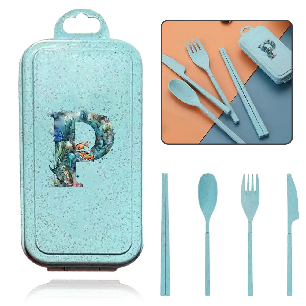 4pcs Detachable Portable Cutlery Set, Eco-Friendly Wheat Straw Dinnerware, Foldable Spoon Fork Knife & Chopsticks, Ideal for Camping & Home Use
