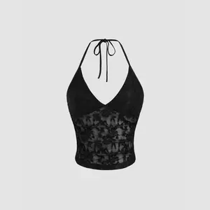 Cider [2 colors, size 0-10] Lace Halter Neckline Floral Cami Top