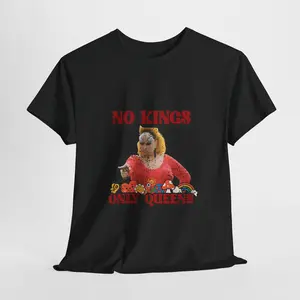 Kennidi Co & Feral AF No Kings Only Queens Divine Distressed T-shirt - Casual Women's Top with Elastic Collar & Strong Fabric for Any Season