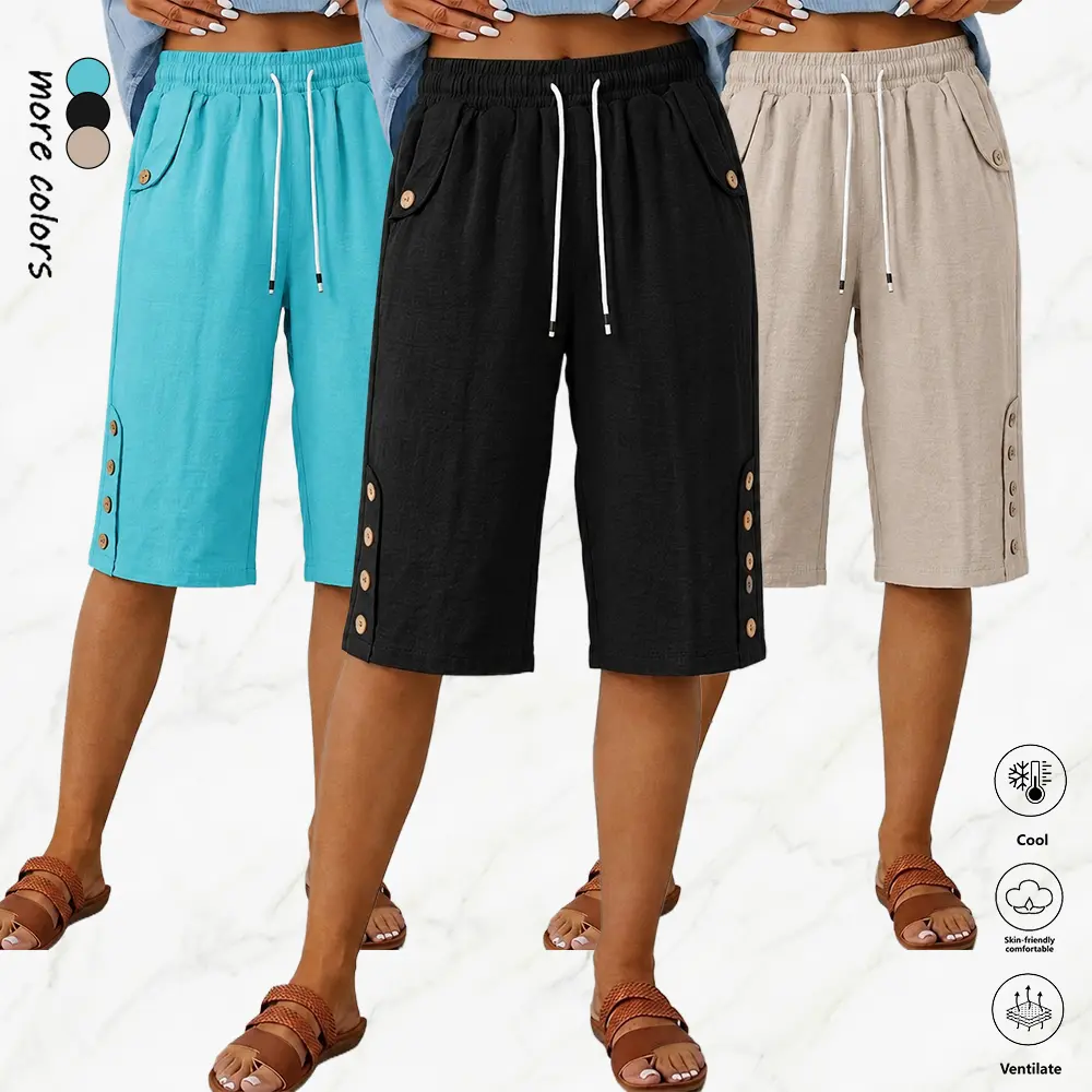 1PCS.Women's Drawstring Waist Wide-Leg Capris, Lightweight Breathable Casual 7-Eighths Pants, Relaxed Fit Womenswear for Travel, Outdoor Hiking.Summervibes