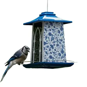 Metal Paisley Arches Gazebo Bird Feeder 3.3QT, Blue