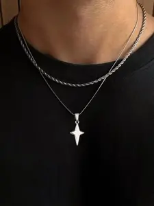 Men's Hip Hop Style Star Pendant Necklace & Chain Necklace Set, Fashion Jewelry for Party, Daily Decor, Daily Wear Necklace, Trendy All-match & Exquisite Jewelry for Birthday Gift, Stainless Steel Necklace, Statement Necklace