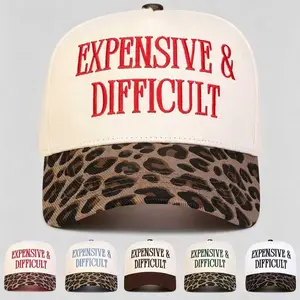 Expensive & Difficult  Women Leopard Print Trucker Hat Funny Bold Embroidery Adjustable Mesh Snapback Sassy Attitude Baseball Cap for Parties Streetwear Great Gift for Her