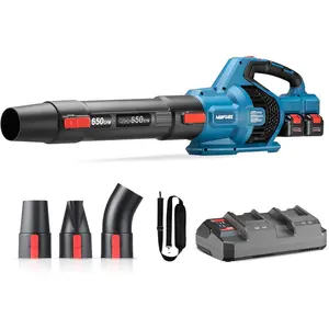Brushless Cordless Leaf Blower, 40V   Blower with 2 * 4.0Ah  & Charger, 650 CFM High-Efficiency Blower for Sidewalks, Driveways, Town Care, Blowing Leaves and Snow