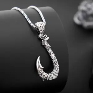 Retro Fishhook Pendant Moana Fishhook Pendant Personalized Fashion Design Necklace Summer Popular Holiday Gift