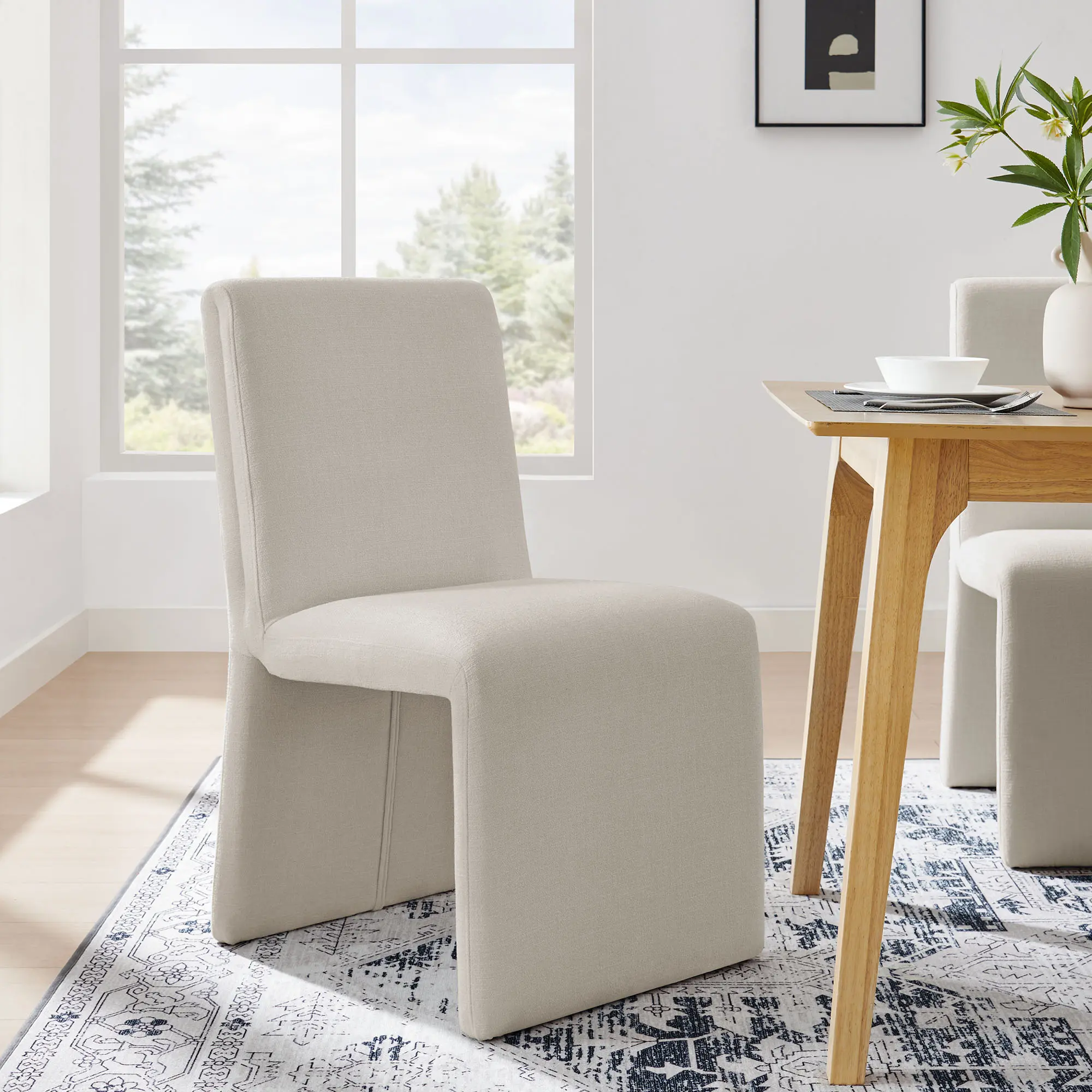 Emory Plush Comfortable Fabric Upholstered Armless Contemporary Slipper Dining Side Chair in Salt, Fully Assembled