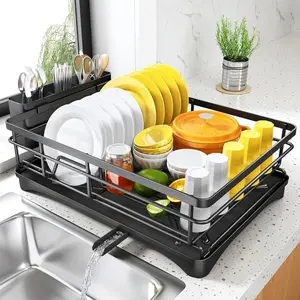 Single Layer Dish Rack with Drain Tray, Large Capacity Space Saver for Kitchen, Must-Have Kitchen Organizer, Simplify Dish Storage & Enhance Kitchen Efficiency, Home Organizer