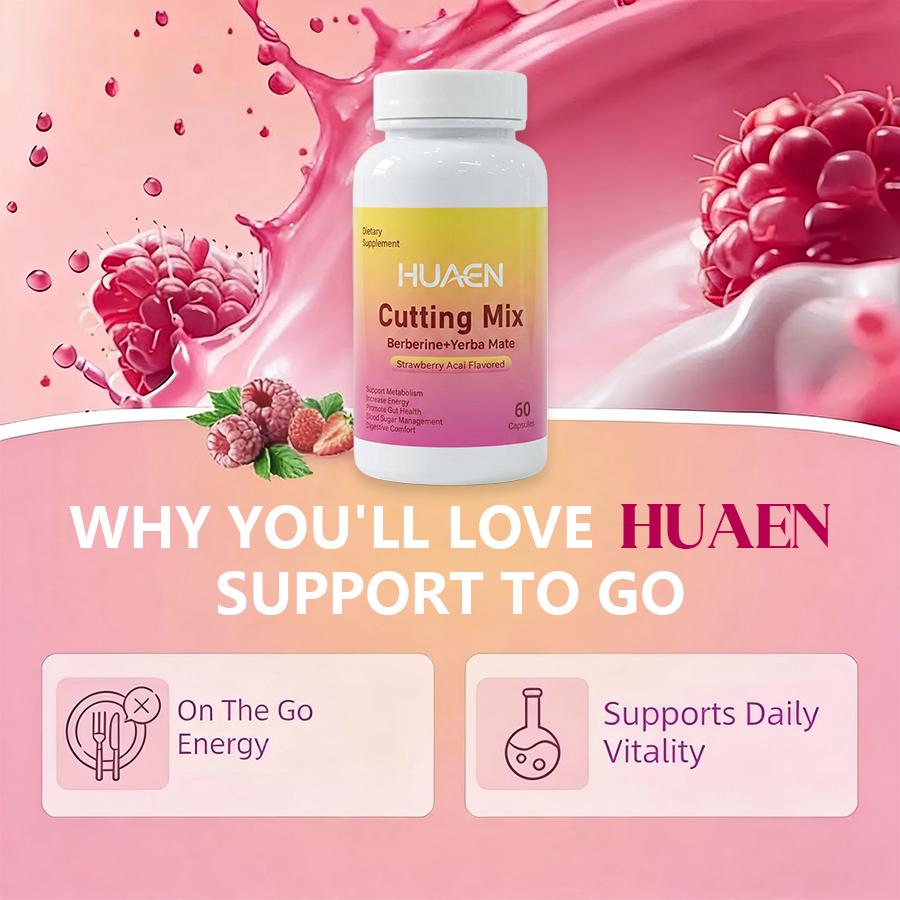 HUAEN Cutting Mix Capsules - Berberine & Yerba Mate Complex, 60 Count, No-Mess Alternative to Drink Mix, Supports Metabolism, Energy & Gut Health