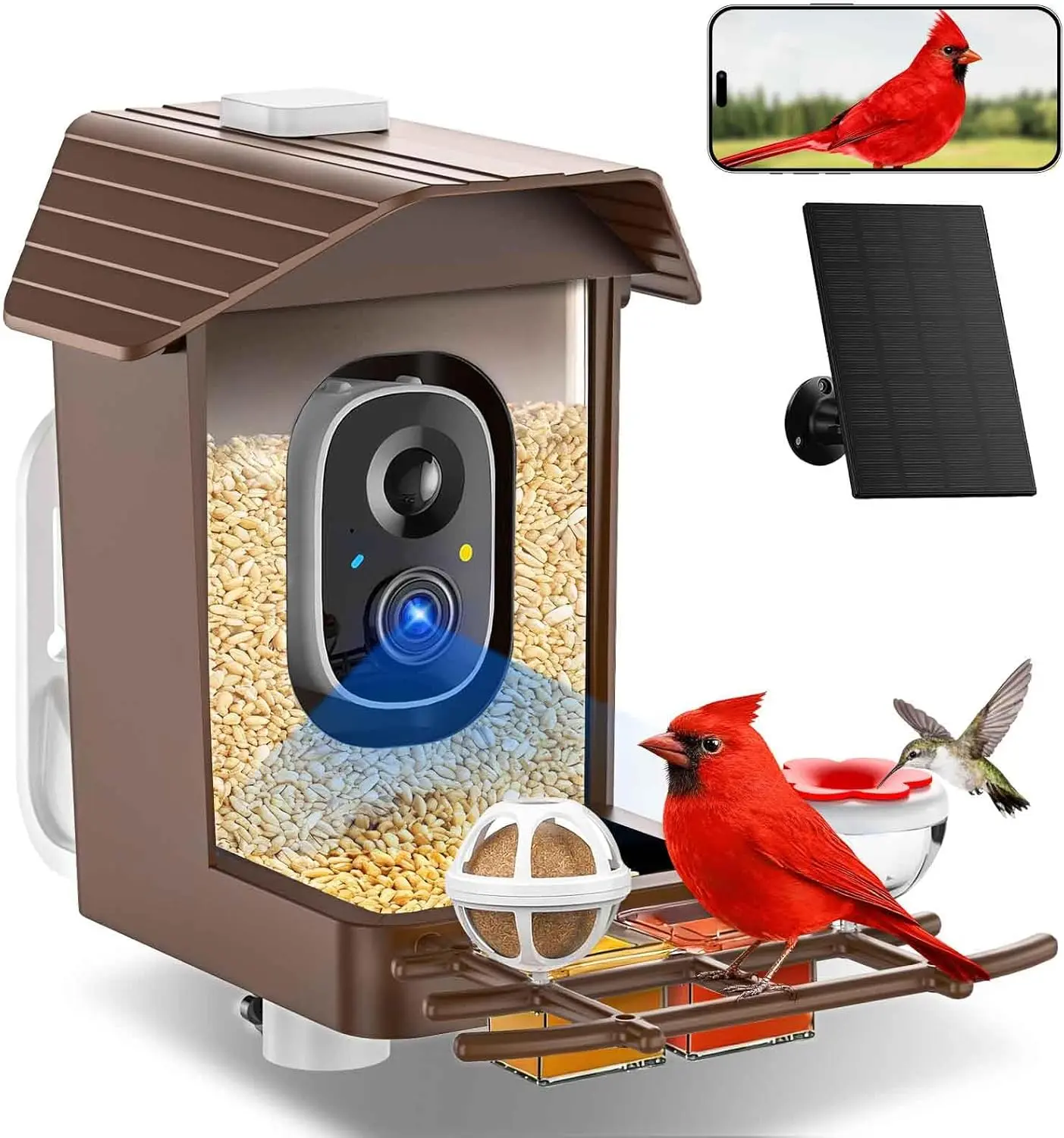Bird Feeder with Camera Solar Powered, K HD Live Video Smart Bird Camera for Outdoors, Motion Detection with Instant Alerts, IP Waterproof, Bird Watching Gifts for Nature Lovers