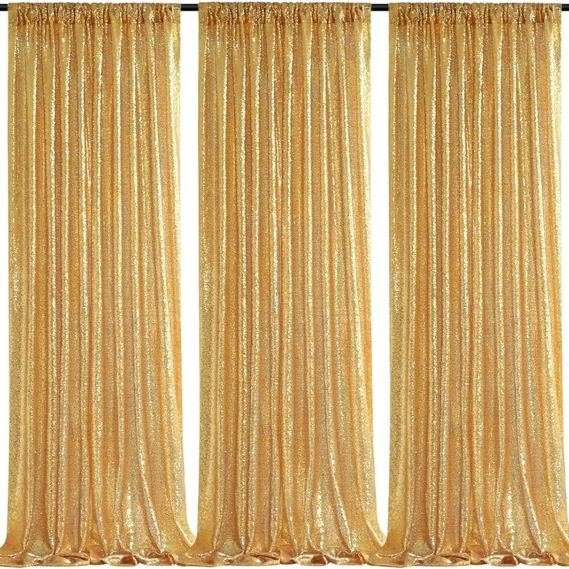 4 Pcs Mesh Gold Glitter Sequin Curtains - 2ftx8ft Metallic Backdrops, Shimmer Valances, Festive & Party Supplies for Christmas, Birthday, Graduation Decor, Home Wedding Anniversary Decor