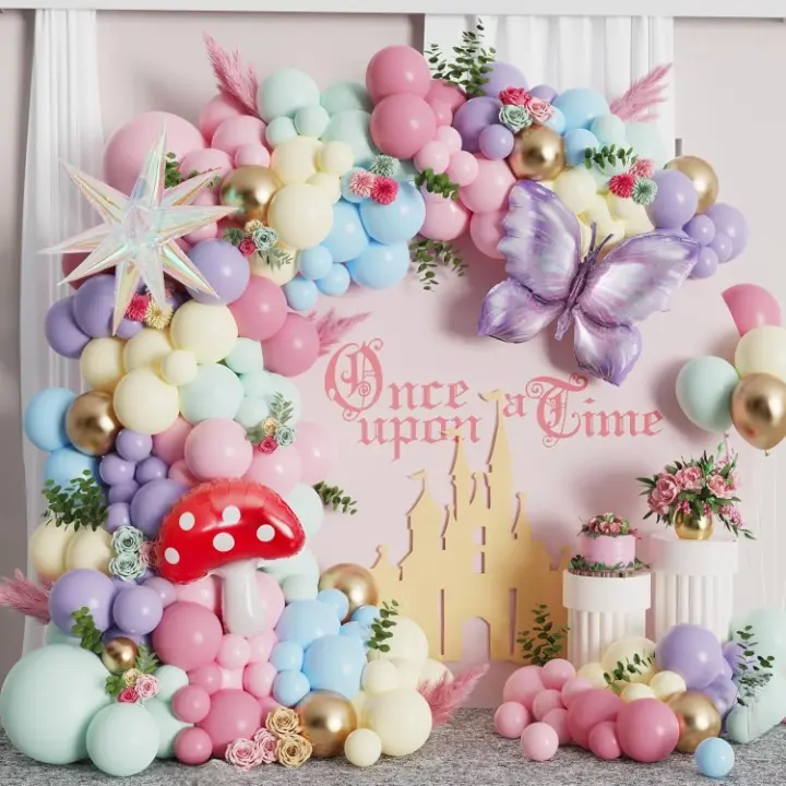 157-Piece Fairy Wonderland Balloon Arch Kit with Iridescent Star, Mushroom & Butterfly Balloons