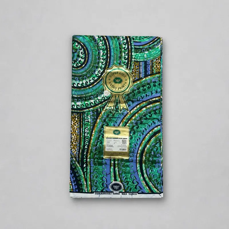 African Akara Fabri 6 Yard - Vibrant Green and Blue Patterns - 6 Yard Length - Perfect for Decorative Use