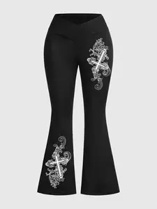 Women's Graphic Slim baggy leggings, Cross Waist Design, Comfortable Casual Wear, Fashionable Daily and Gym, Gym Workout Leggings