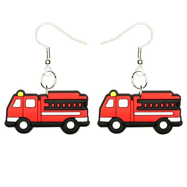 Fire Engine Earrings Hypoallergenic Silver Plated Fishhooks Yazzle Dazzle EMT Police Department Ladder Hydrant Hose Emergency First Aid Firefighter