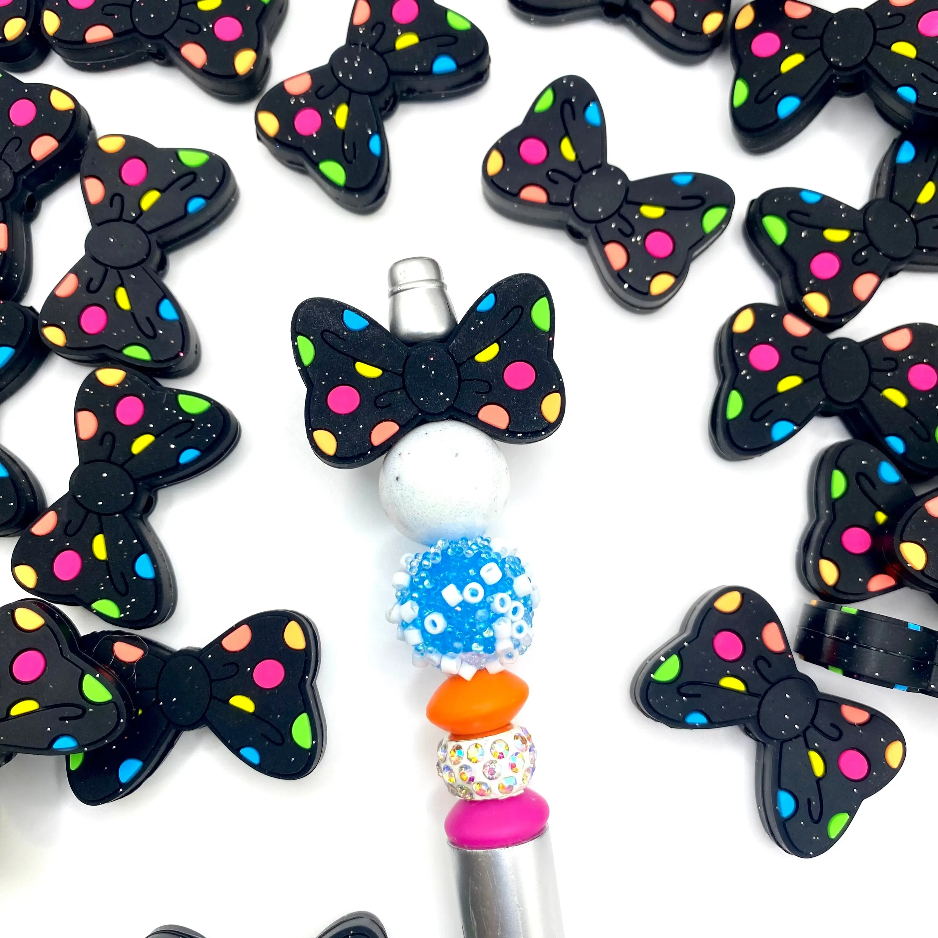 1pc I Rock A Lot Of Polka Dots Silicone Focal Beads - Bows Craft Beading DIY Hair Bow silicone bead