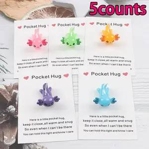 5-Piece Set Hexagon Dragon Pocket Hug Cards, 3D Mini Resin Lizards with Encouraging Words, Perfect Gift for Friends & Family