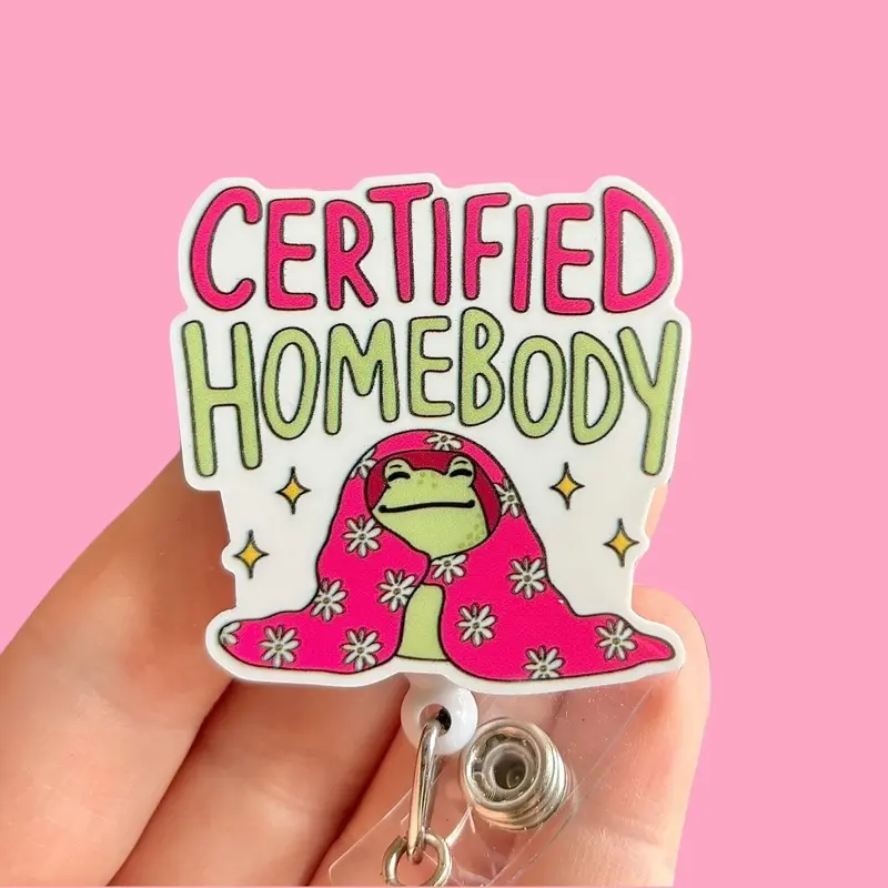 Glitter My Badge Certified homebody frog badge reel for nurse and hospital workers. Badge clip Badge pull - Retractable swivel clip with a 360 rotation. Great gift for coworker.