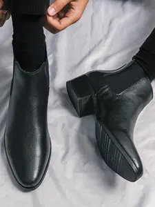Men's Business Style Solid Color Chelsea Boots, Fashionable Pointed Toe Boots for Party, Daily Clothing Decor for Men, Walking Shoes, Closed, Footwear