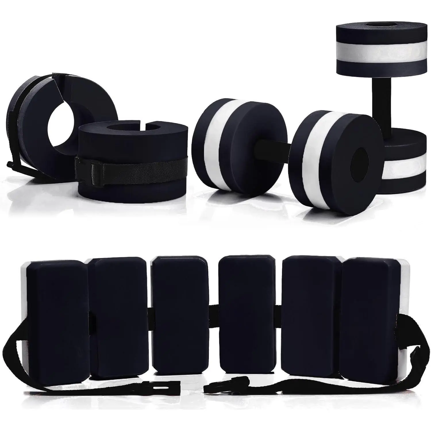 5 Pcs Swimming Pool Accessories Aquatic Exercise Set - 2 Lightweight Water Dumbbells, 2 Ankle Swimming Weights, Swim Belt for Adult Aquatic Aerobics (12 Months Warranty), Aquatic Exercise Pool Set