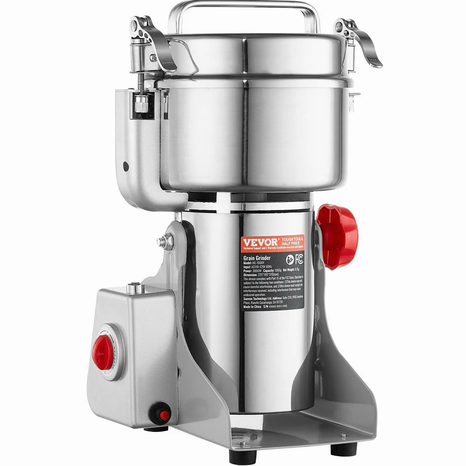 3000W Swing-Type Stainless Steel High-Speed Electric Grain Mill Grinder with 1000g Capacity, Protective Cover, Adjustable Thickness, Easy Operation, Commercial Kitchen Appliance for Dry Grains, Spices