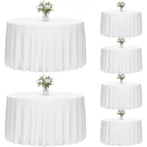 120 Inch White Round Tablecloth, 6 Pack Round Table Cloth Polyester Fabric Washable Table Covers for Wedding, Party, Banquet, Dining, Birthday Events