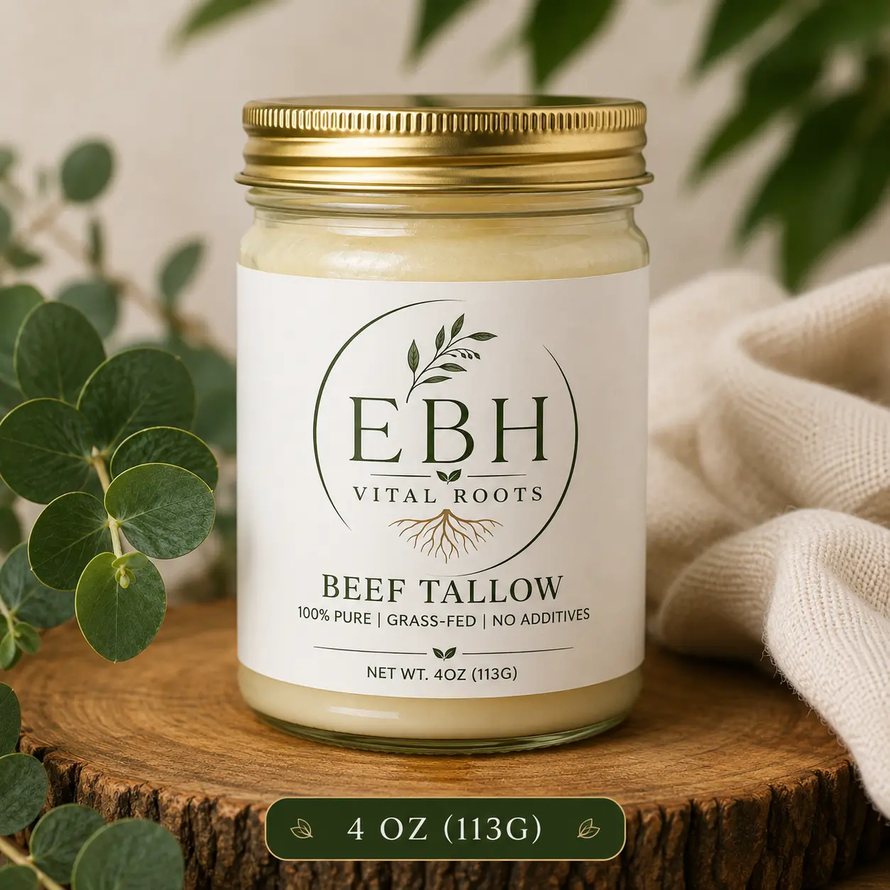 EBH Vital Roots Beef Tallow 4 OZ 113G 100% Pure Grass-Fed No Additives Natural