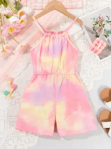Girls Tie Dye Pattern Romper Summer Spaghetti Strap Jumpsuit Cute Casual Soft One-Piece Shorts Outfit Birthday Gift