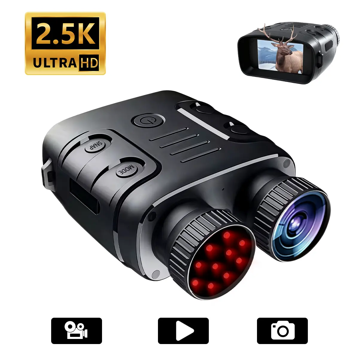 Night Vision Goggles,2.5K Night Vision Binoculars for Adults,Thermal Binoculars with 10X Zoom,7-Level Infrared,2500FT Infrared Range,32GB TF Card(optional),Photo&Video Recording,Compact Design,Ideal Gifts for Men,HD Thermal Binoculars
