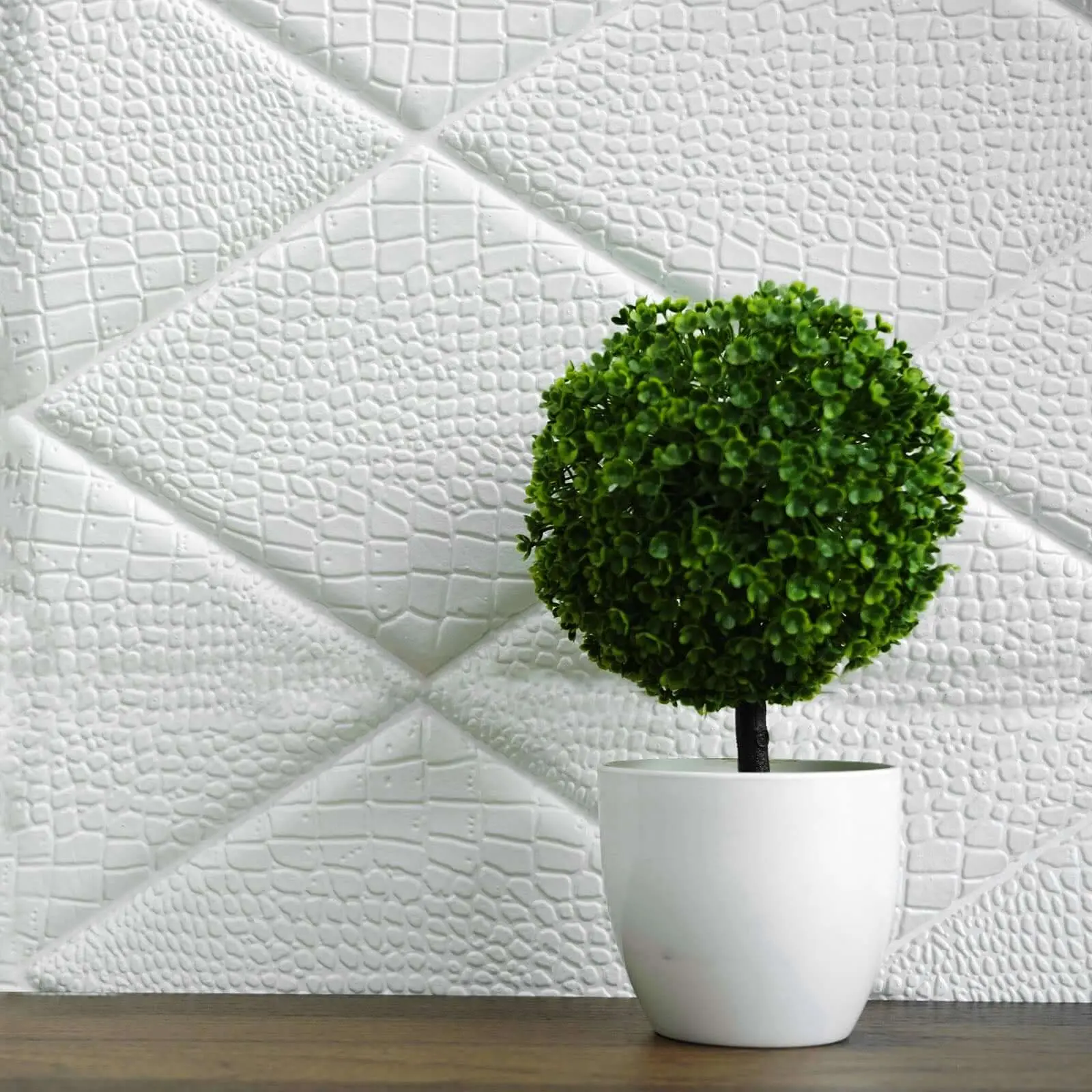 10-Pack 3D White Foam Self Adhesive Wall Panels - Alligator Skin Design, Peel and Stick Wallpaper Designs, Removable Wall, Renter Friendly, 40 Sq Ft Self Adhesive Wallpaper