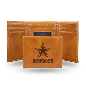 212 MAIN Licensed Item Brown Faux Leather Laser-Engraved Trifold Wallet, Sports Collectible Accessory with Black Logo