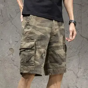 Vintage Multi-Pocket Shorts Men's Trendy Brand Mid-Length Pants Casual Sports Cool Five-Point Cargo Camouflage Menswear Trouser Beige Tropical