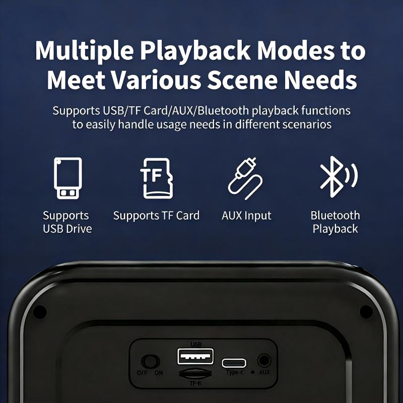 Portable Bluetooth Speaker with Handheld, Built-in LED RGB lights, Supporting USB/TF Card/AUX/BT 5.1 Playback Functions, Boombox for indoor Outdoor Camping Party Music Play