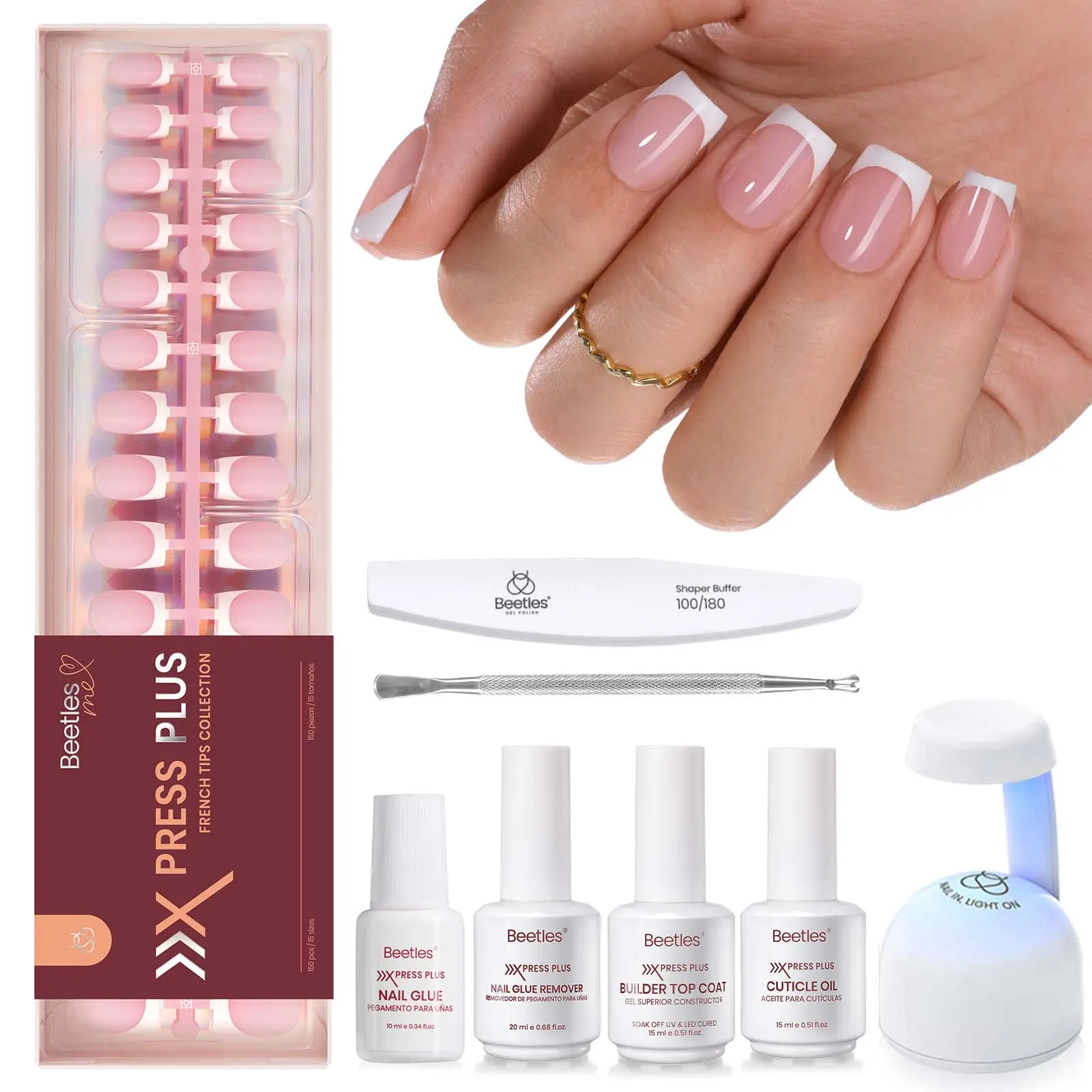 Beetles French Tip Press On Nails Cat Eye Kit, Glossy Brown Pink ...