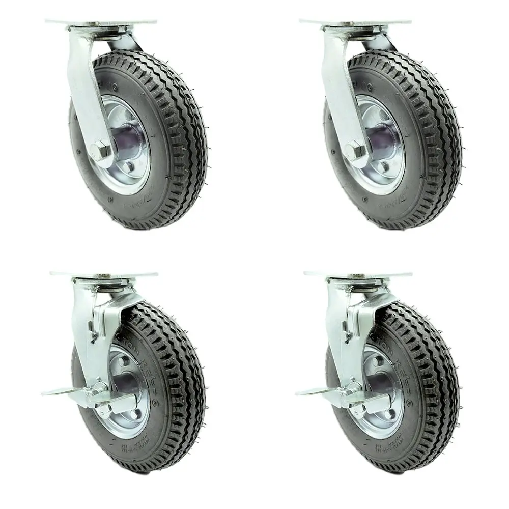 Service Caster SCC-100S280-PNB-GRY-2-TLB-2 8 in. Swivel Pneumatic Rubber Castors, Gray Wheels - Set of 4